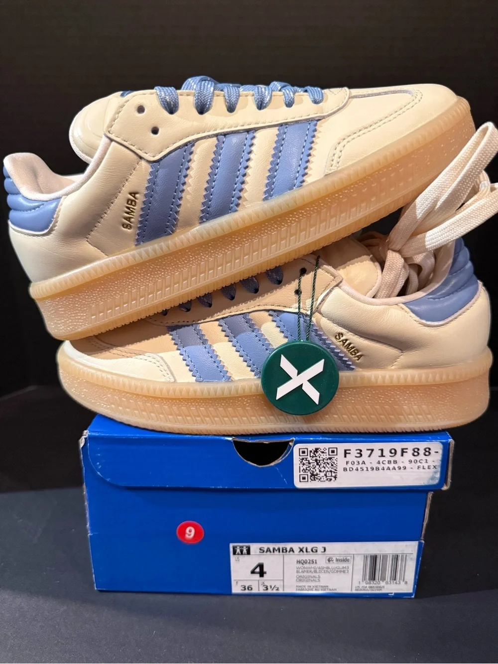 adidas Samba XLG J sneakers in cream and light blue 4Y/5W